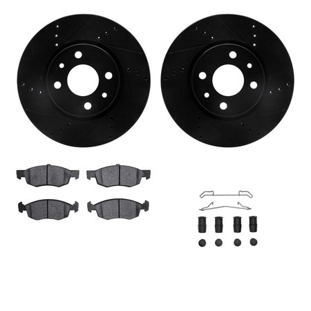 DYNAMIC FRICTION CO 8312-07011, Rotors-Drilled, Slotted-BLK w/ 3000 Series Ceramic Brake Pads incl. Hardware, Zinc Coat 8312-07011